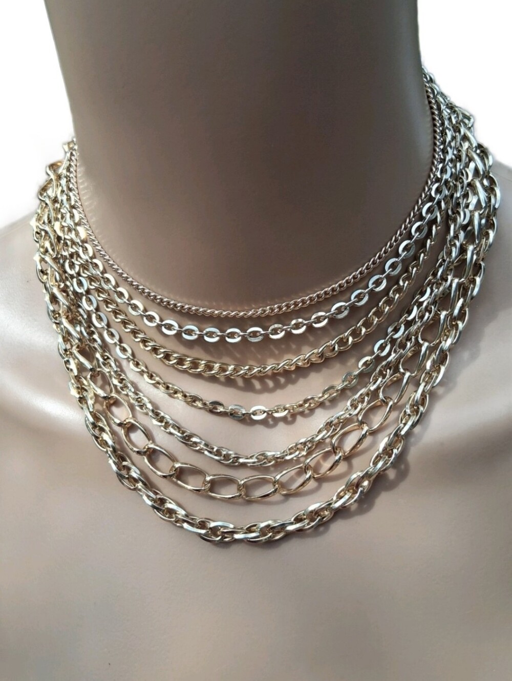 Vintage Western Germany Lightweight Multi-Strand Gold-Tone Statement Necklace